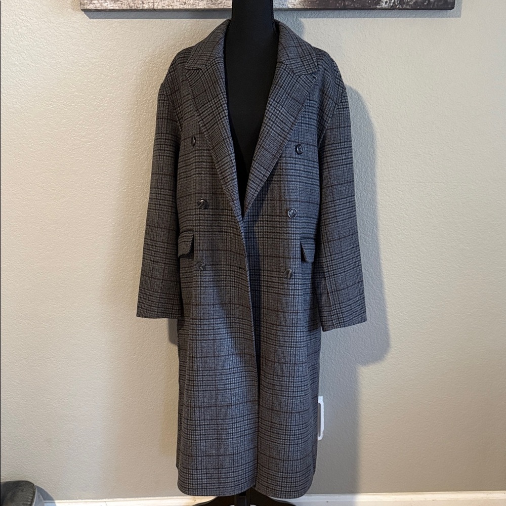 Banana Republic Gray Plaid Trench Coat